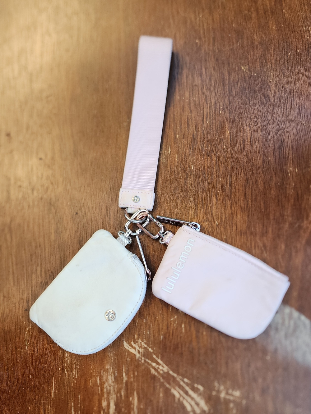 lululemon Dual Pouch Wristlet Wallet Keychain – Pink & White Opal